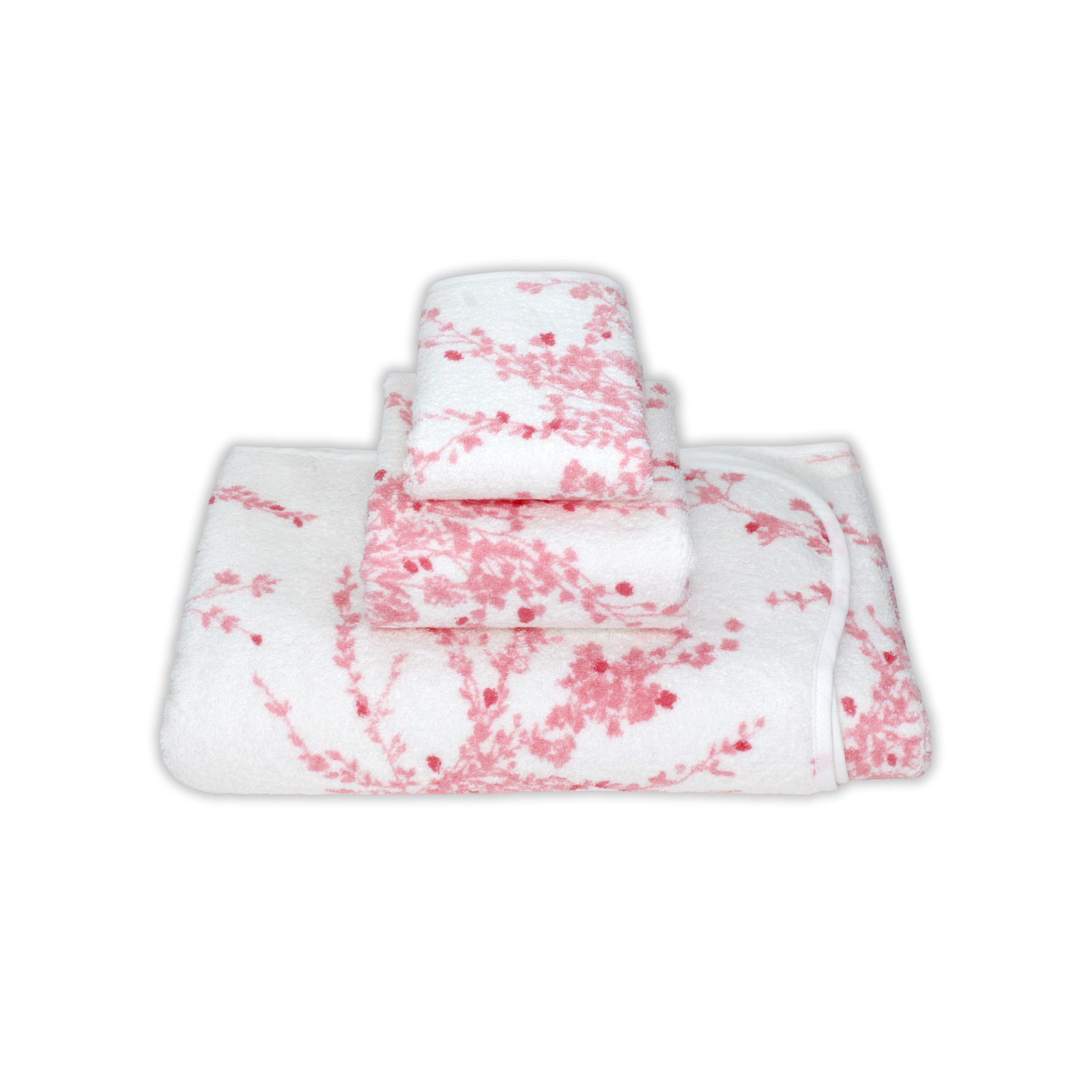 Jeté de Fleurs Pink / Wavy White Towels