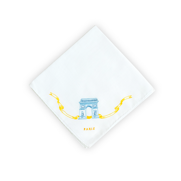 Embroidered Arc de Triomphe Blue/Yellow Handkerchief