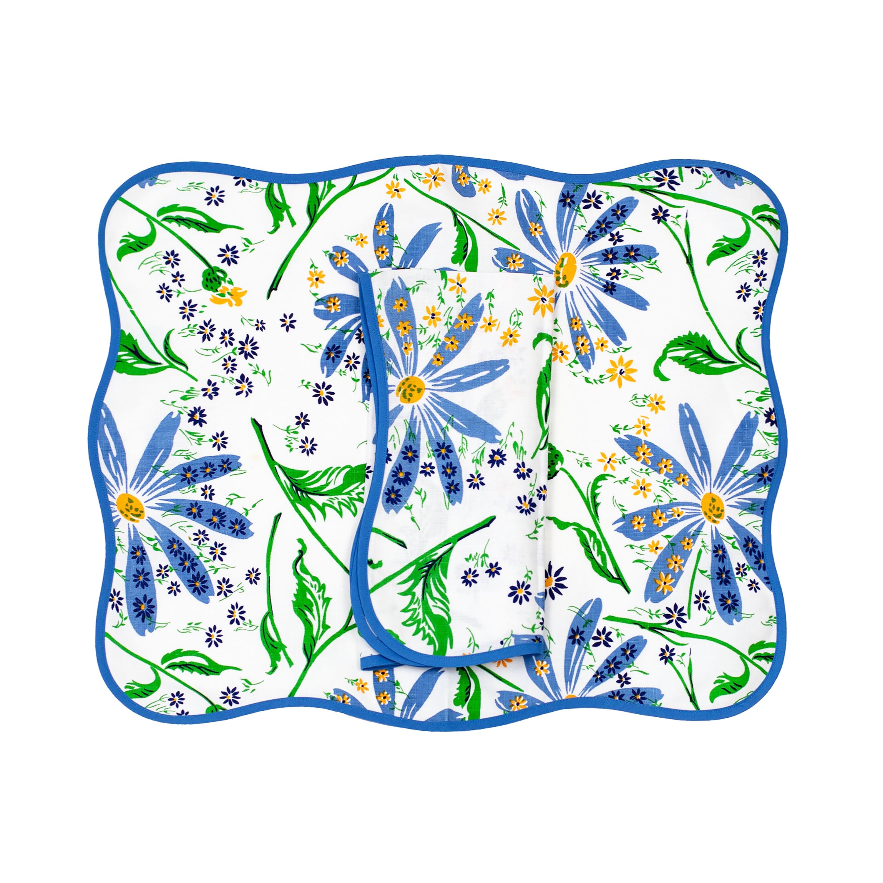 Marguerites 蓝色/绿色印花 13 英寸餐垫/餐巾套装