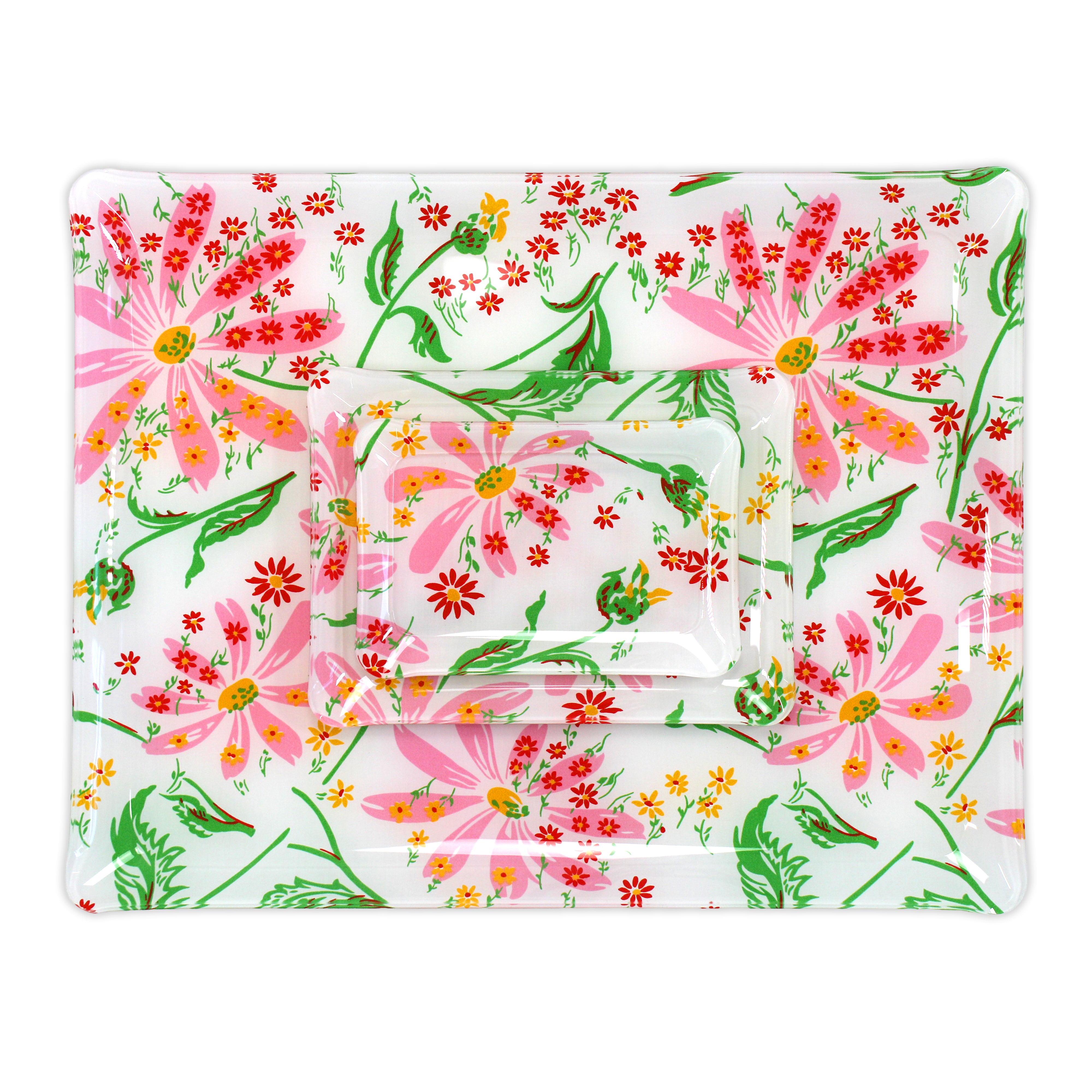 Marguerites Pink/Green Laminated Trays