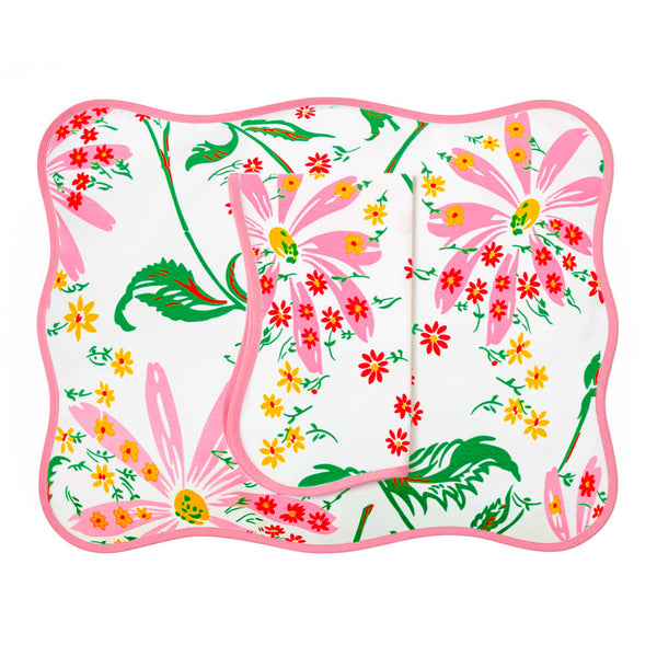 Marguerites Pink/Green Printed Placemat/Napkin Set