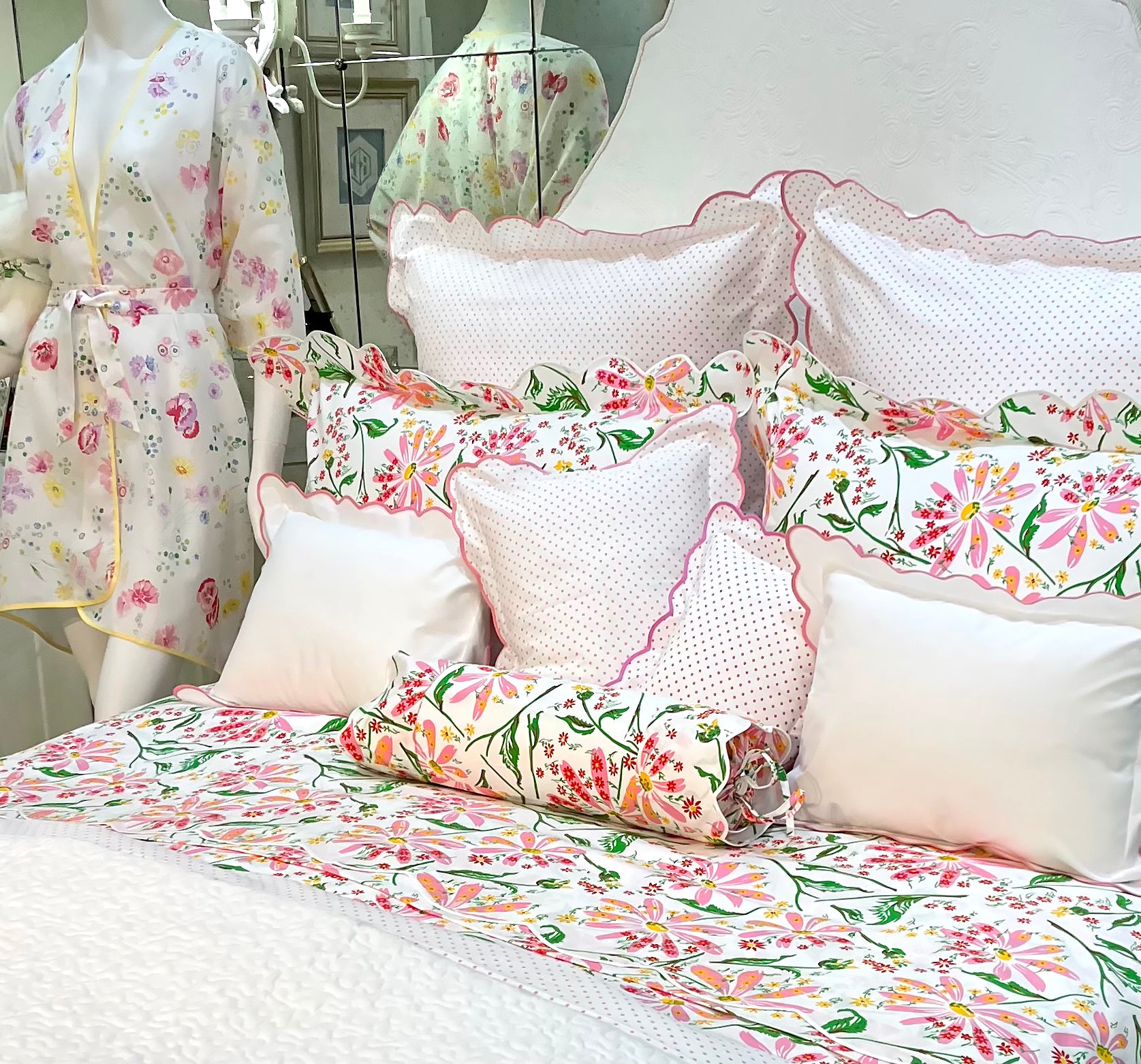 Marguerites Pink/Green Bed Linens