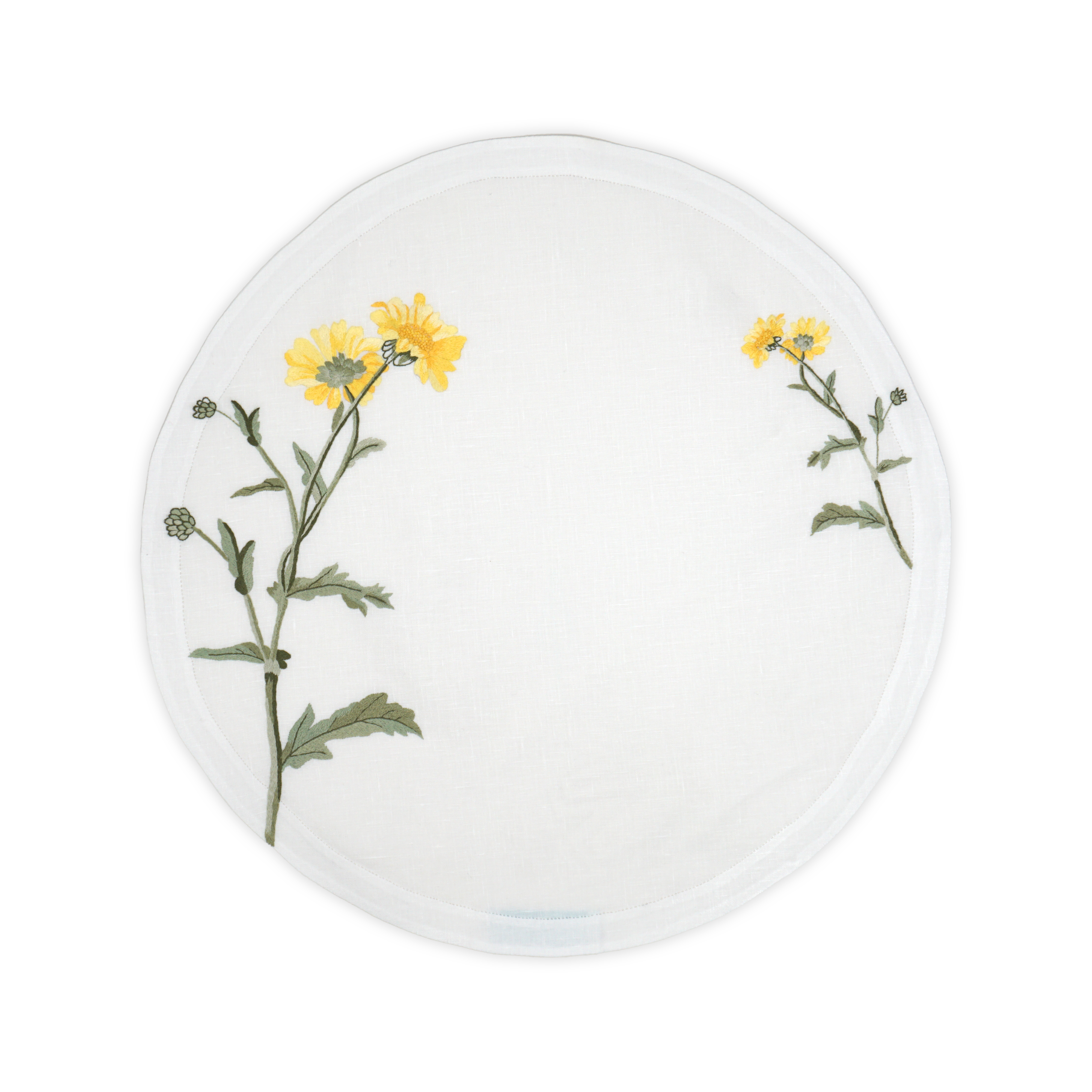 Marguerites Yellow Round Emb. Placemat/Napkin Sets