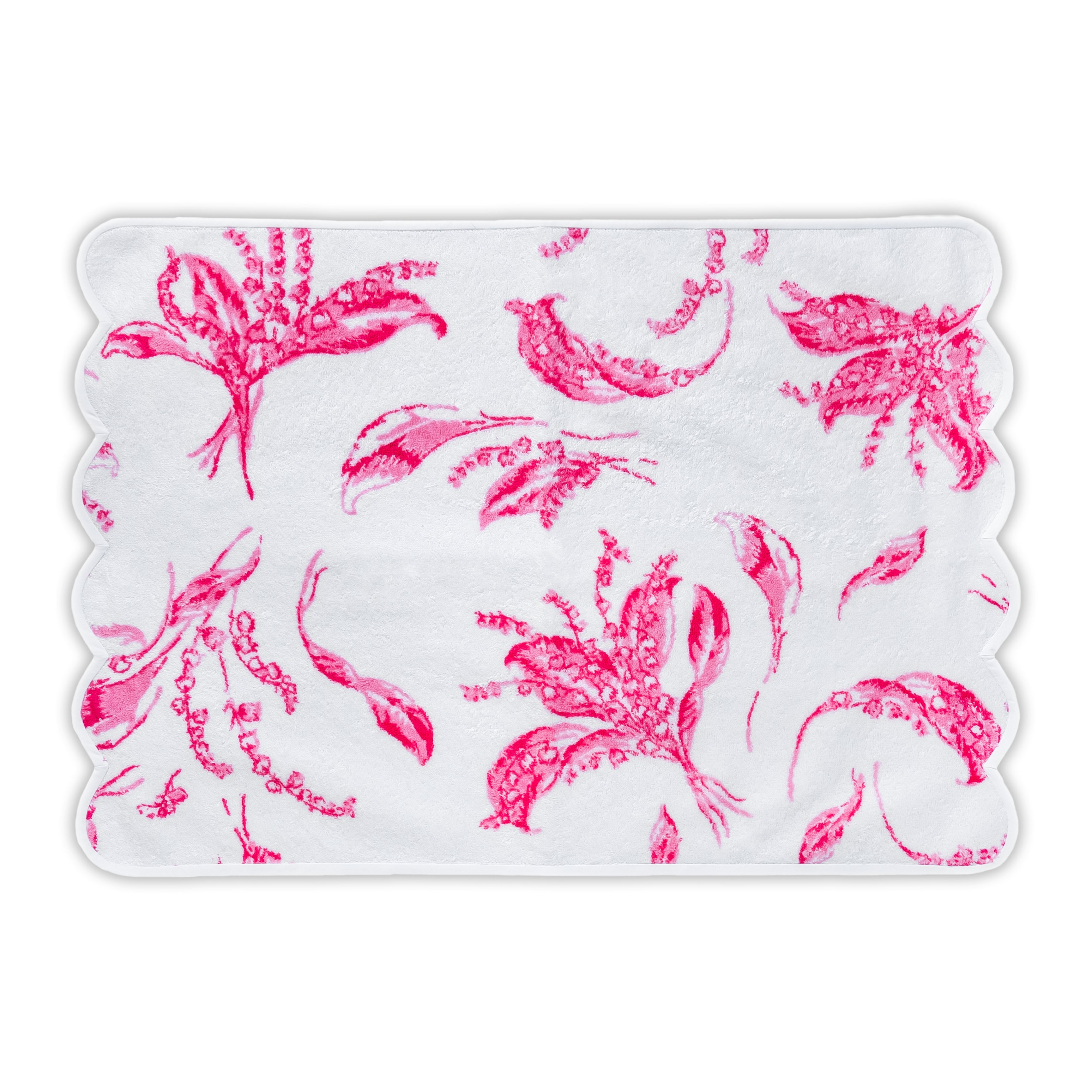 Printed pink lily of the valley, muguet print, Hand Towel on a solid white background.