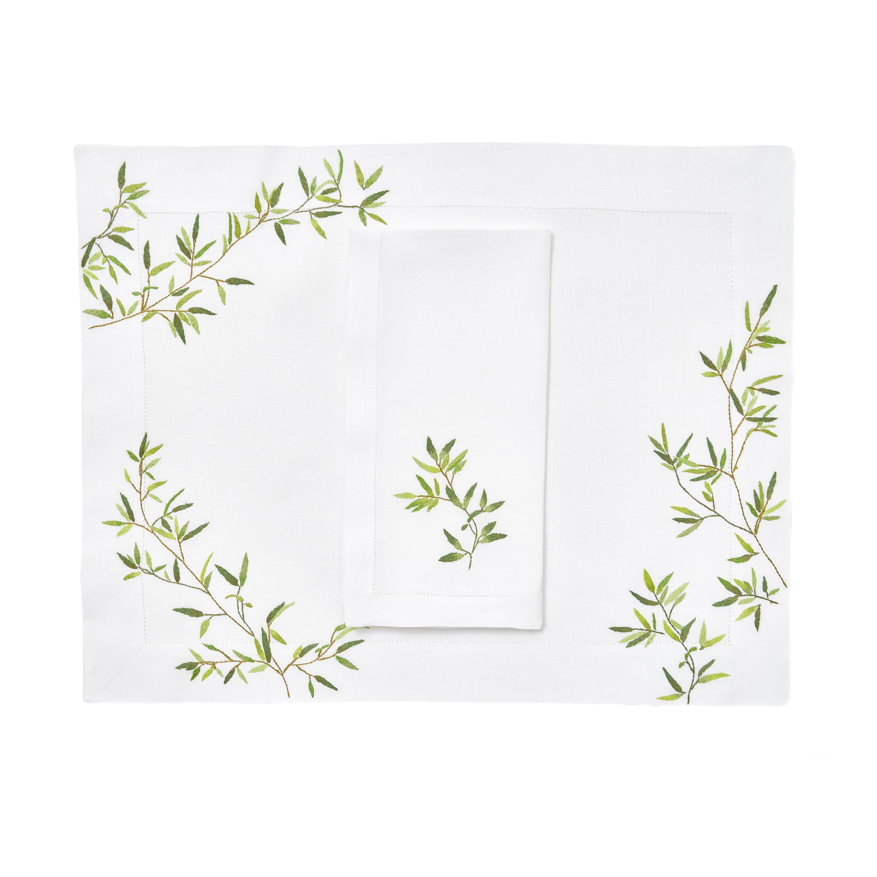 Papyrus Green Emb. Placemat/Napkin Sets