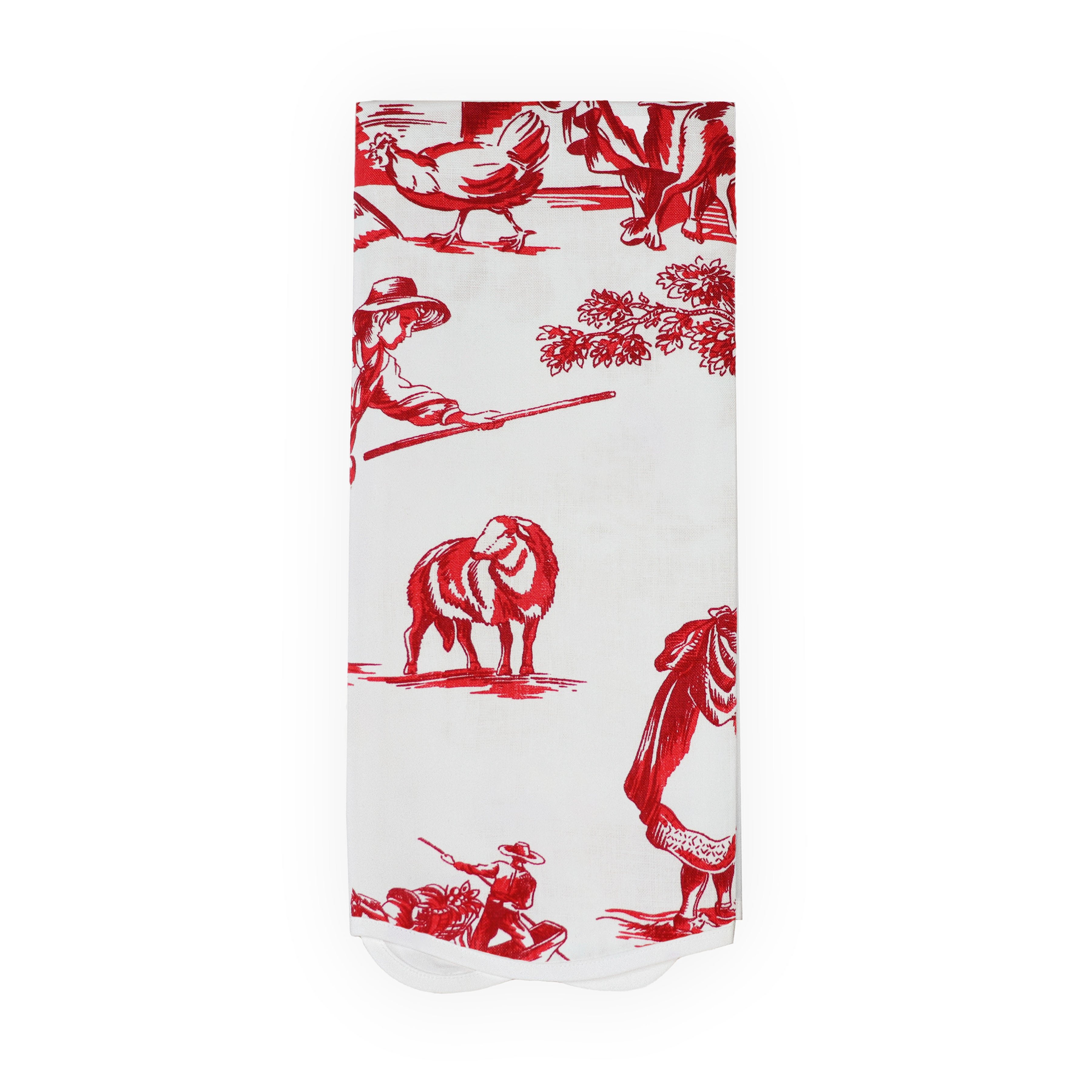 Pastorale Red / Wavy White Printed Linen Guest Towels