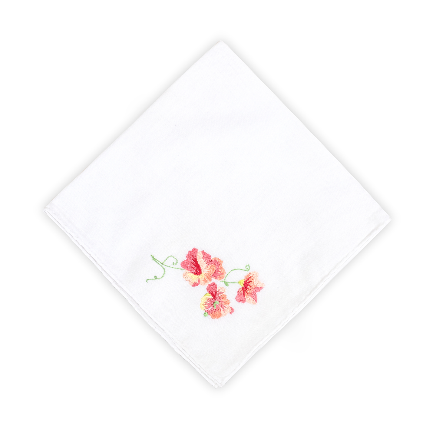 Embroidered Pois de Senteur Pink Handkerchief
