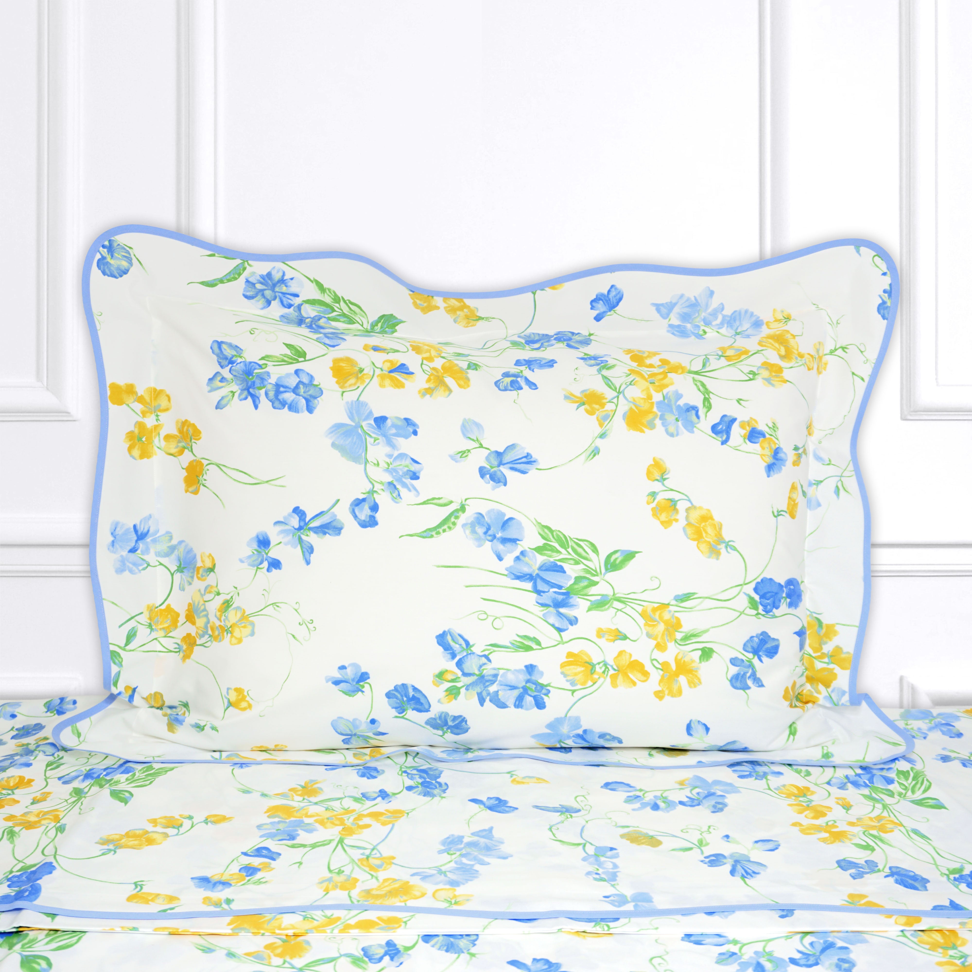 Pois de Senteur Blue/Yellow Wavy Bed Linens