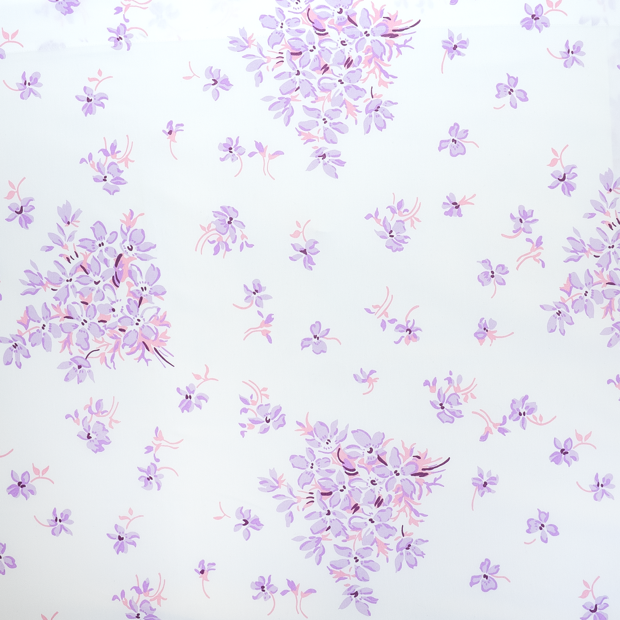 Close up of Lilac floral with pink center and dark purple leaves, Violettes print.