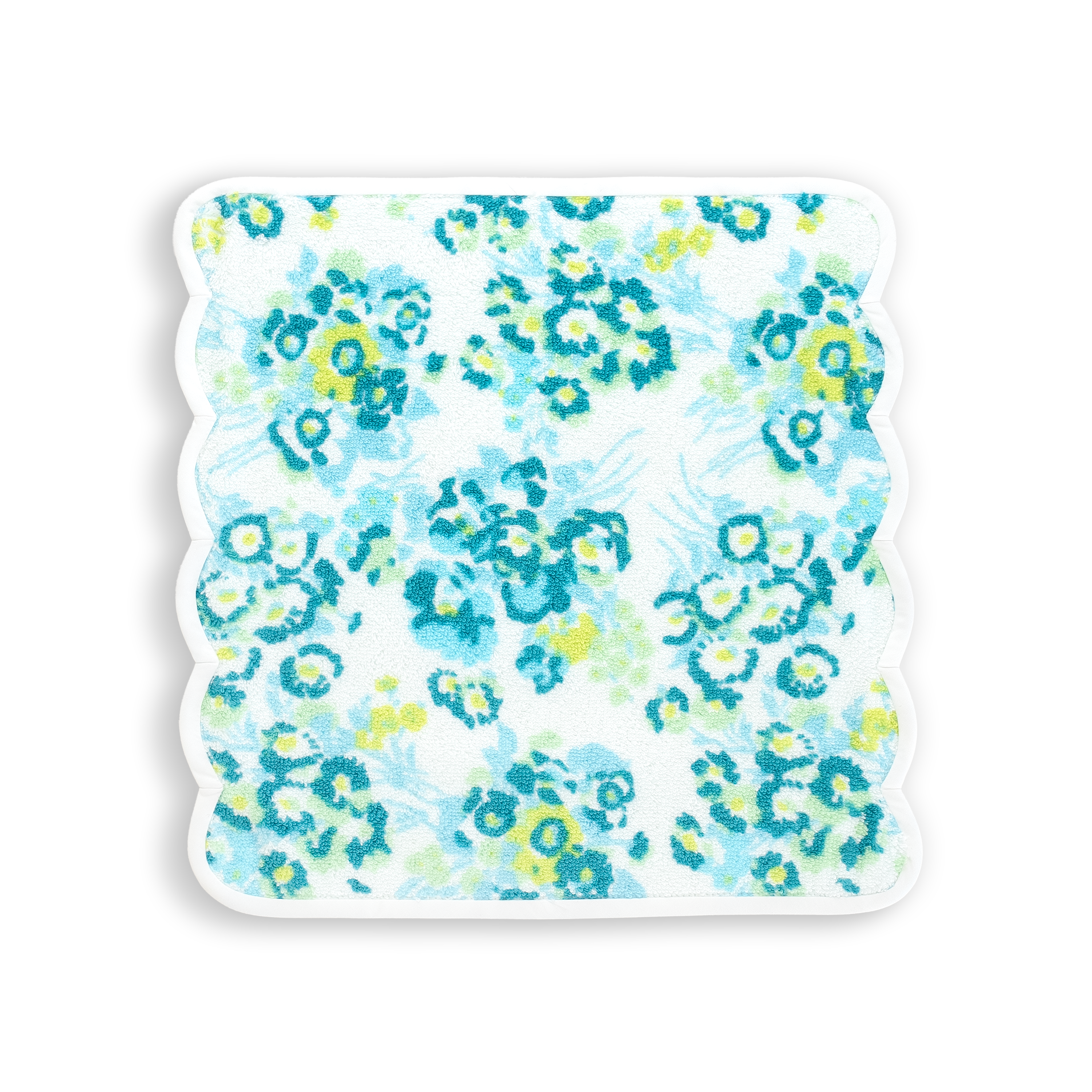 Washcloth of blue and green floral print, new york mille fleurs