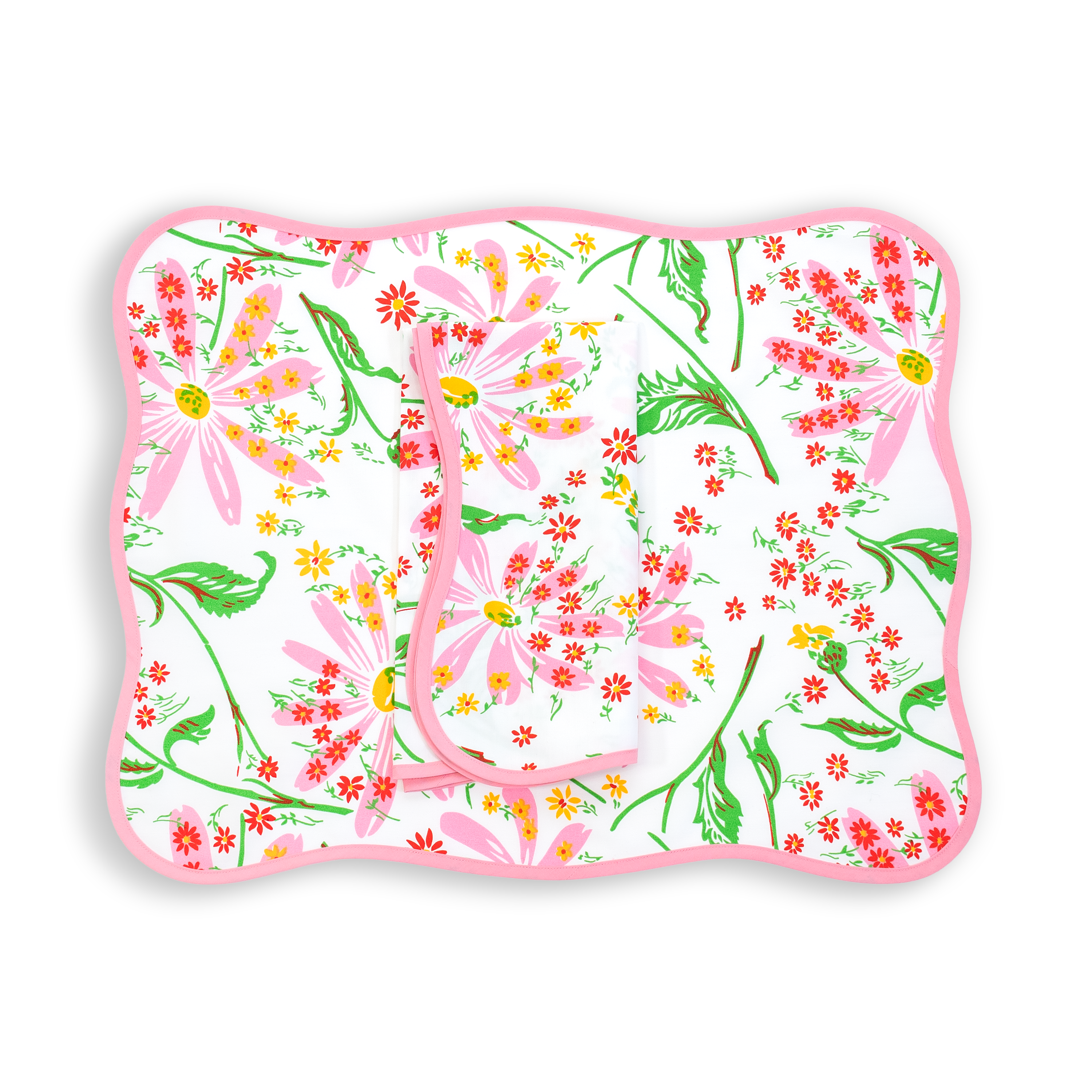 Marguerites Pink/Green Printed Placemat/Napkin Set