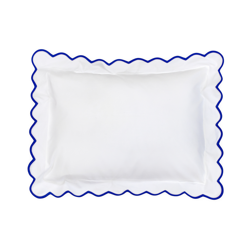 White with #48 Dark Blue Scallop Bed Linens