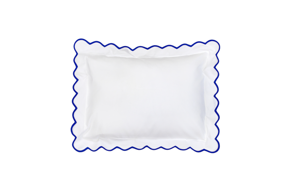 White with #48 Dark Blue Scallop Bed Linens