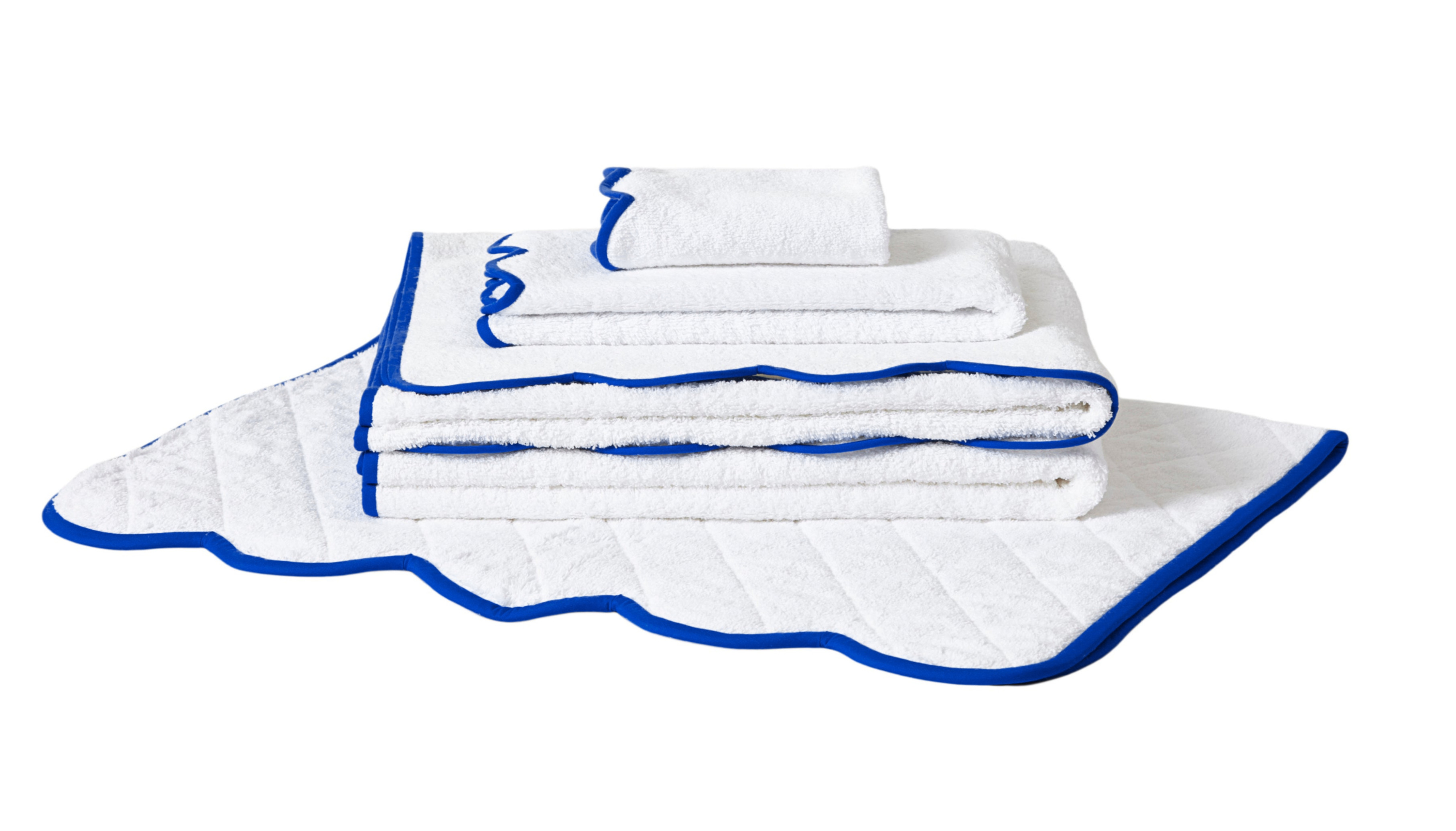Solid White / #48 Blue Scallop Towels