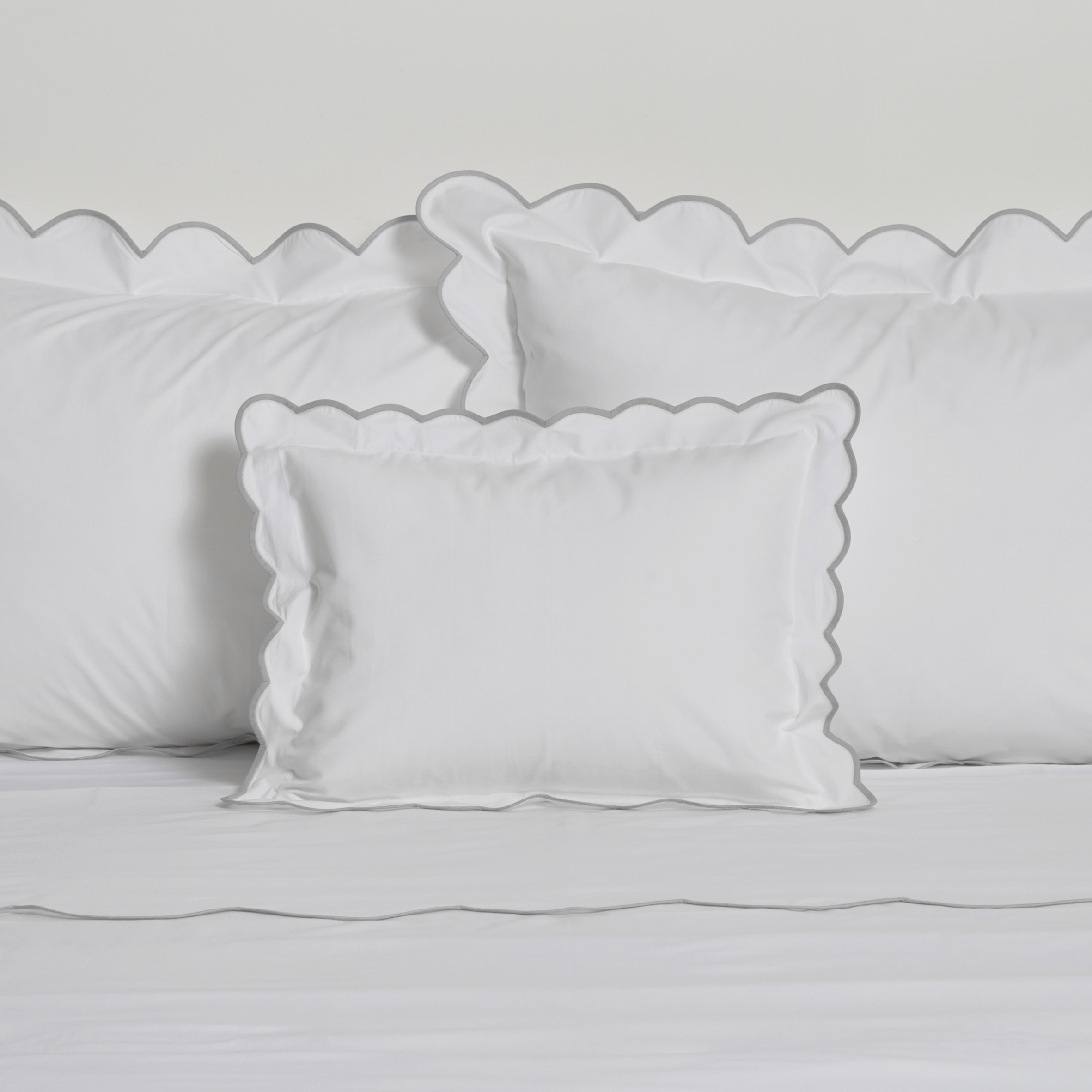 White with #35 Light Grey Scallop Bed Linens
