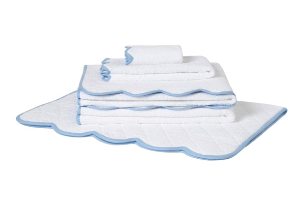 Solid White with #508 Light Blue Scallop Towels