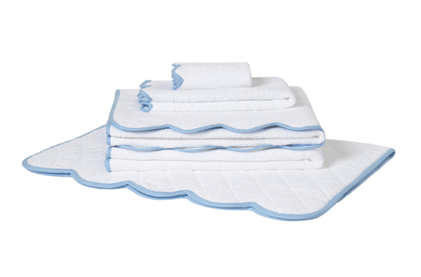 Solid White / #508 Light Blue Scallop Towels