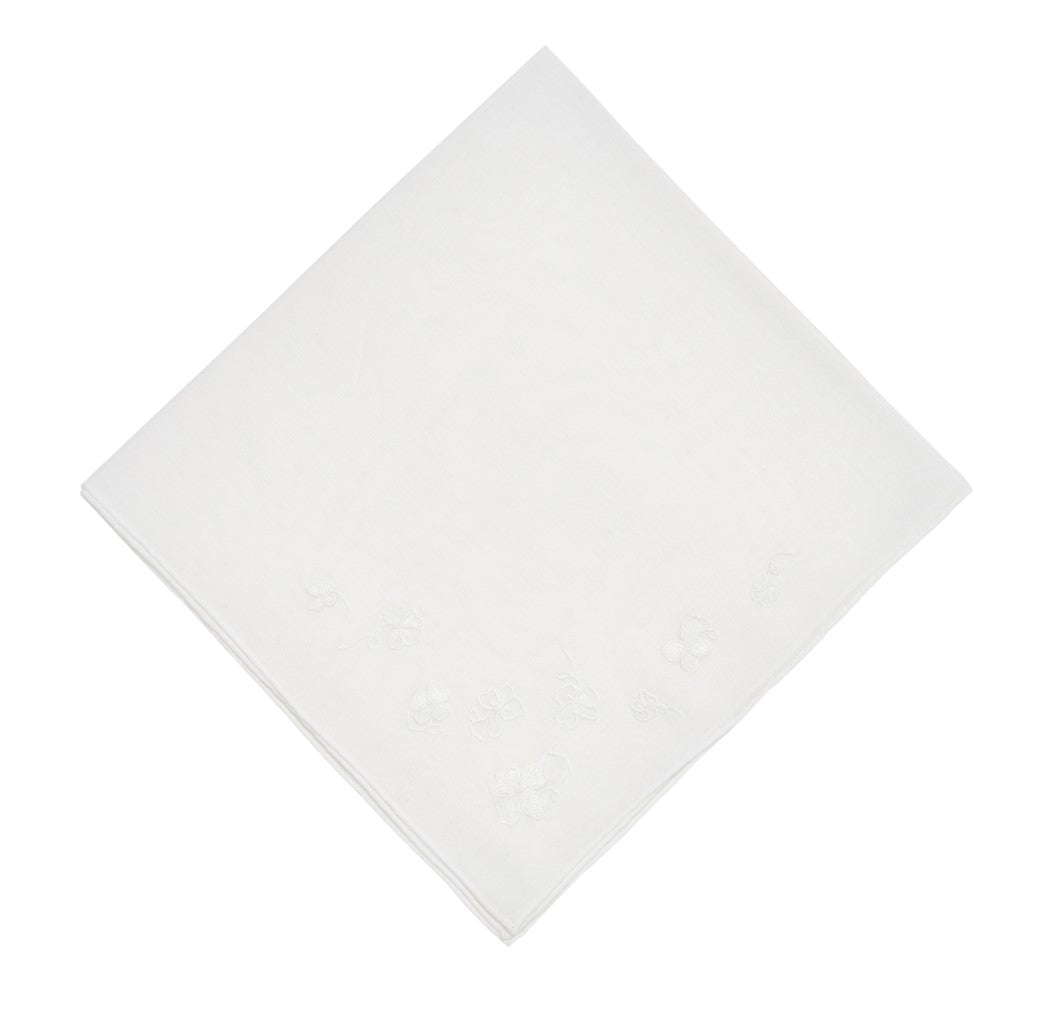 Embroidered Trèfles White Handkerchief