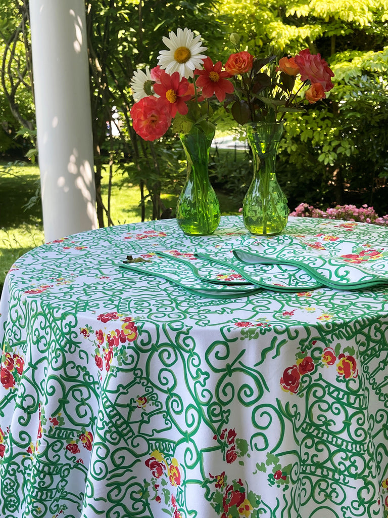 Fer Forgé Fleuri Green/Red Printed Tablecloths