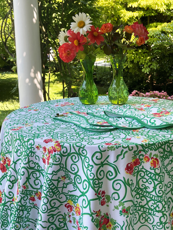 Fer Forgé Fleuri Green/Red Printed Tablecloth