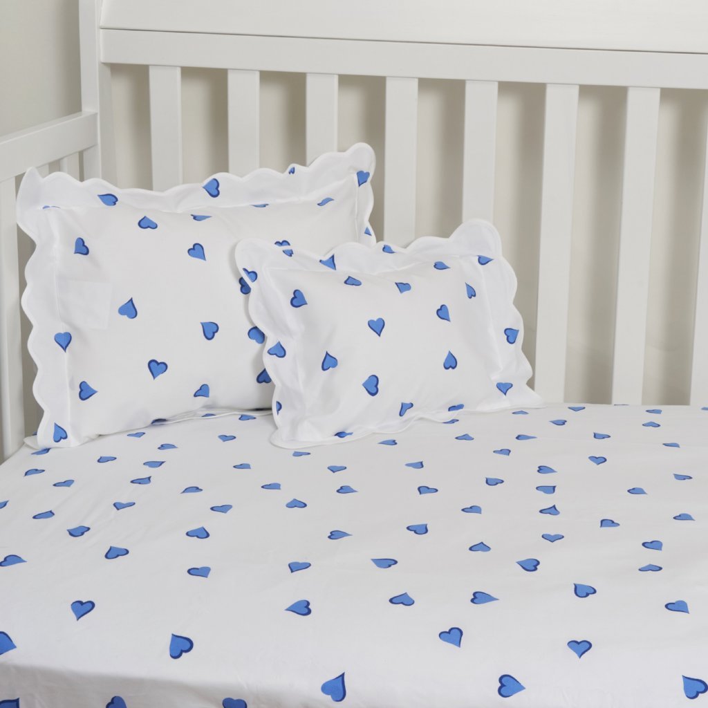 Coeurs Blue Fitted Crib Sheet