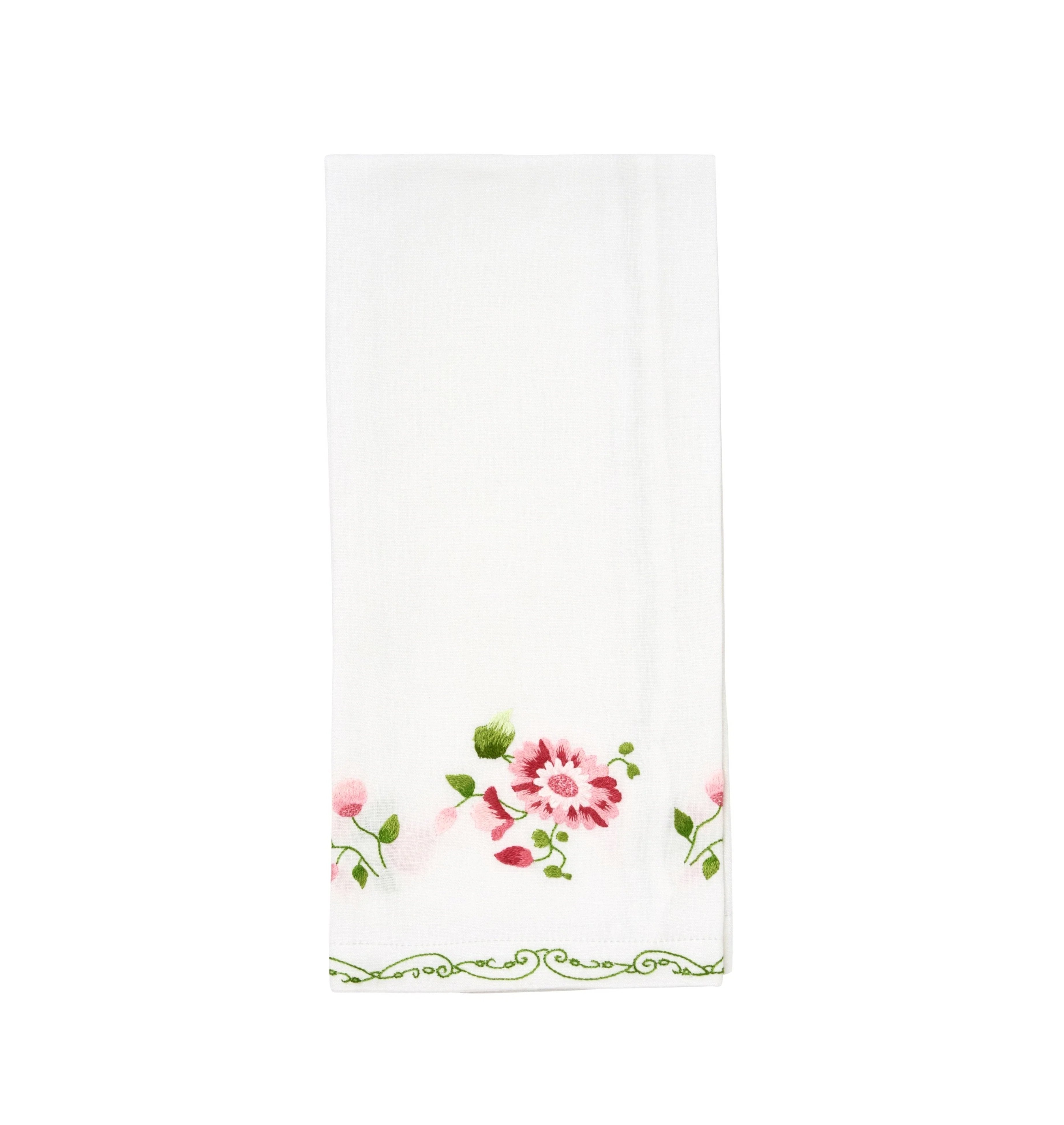 Mers de Chine Pink/Green Emb. Guest Towels