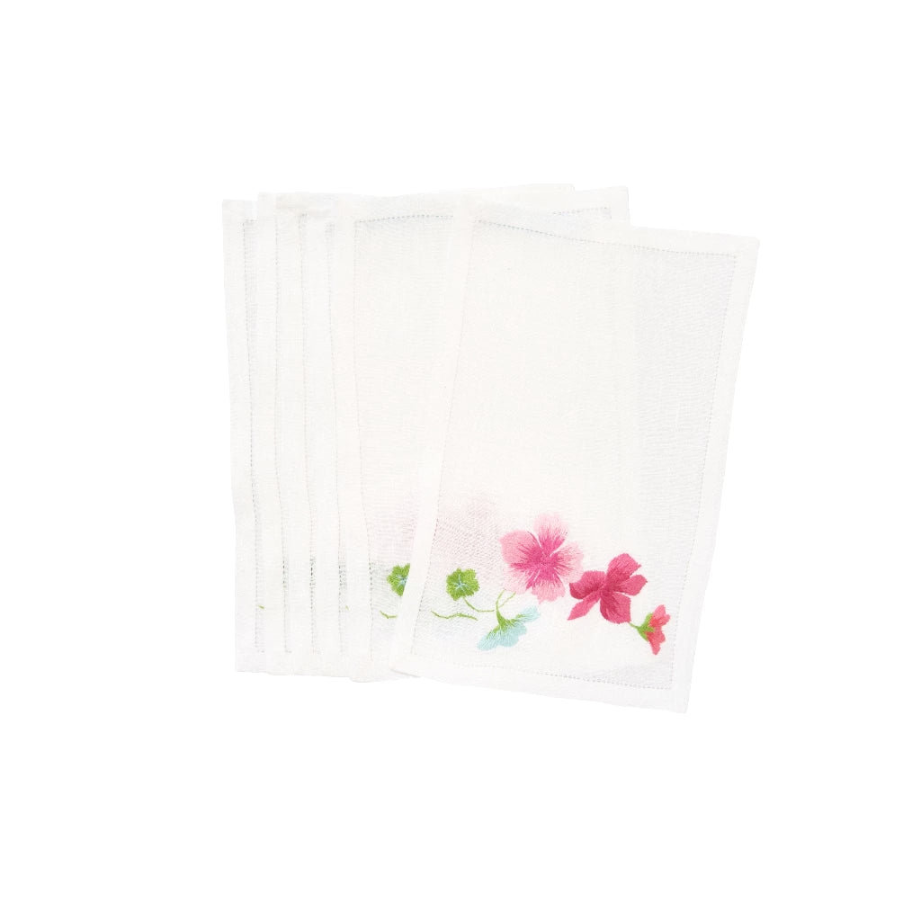 Capucines Pink Emb. Cocktail Napkin Sets