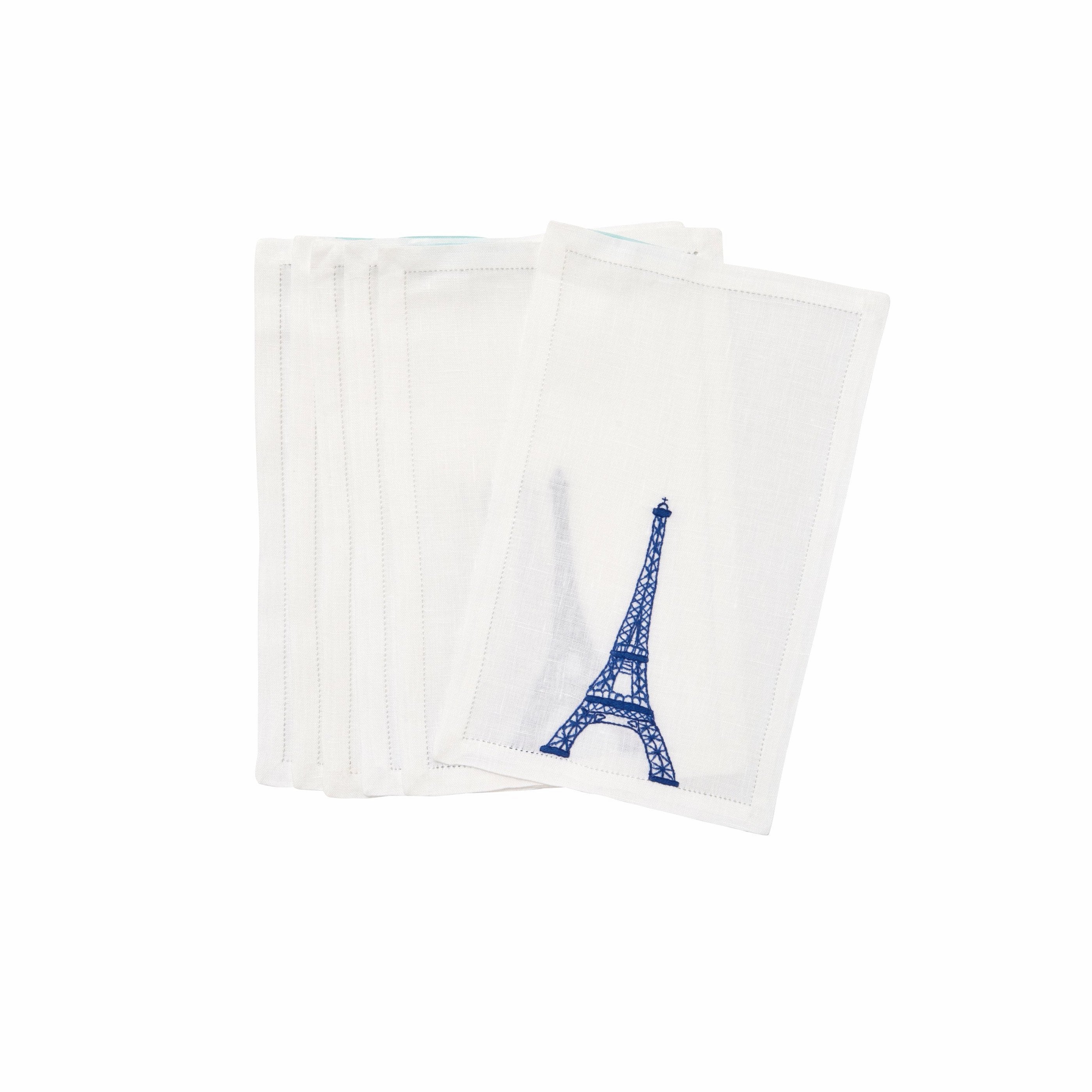 Eiffel Tower Royal Blue Emb. Cocktail Napkin Sets