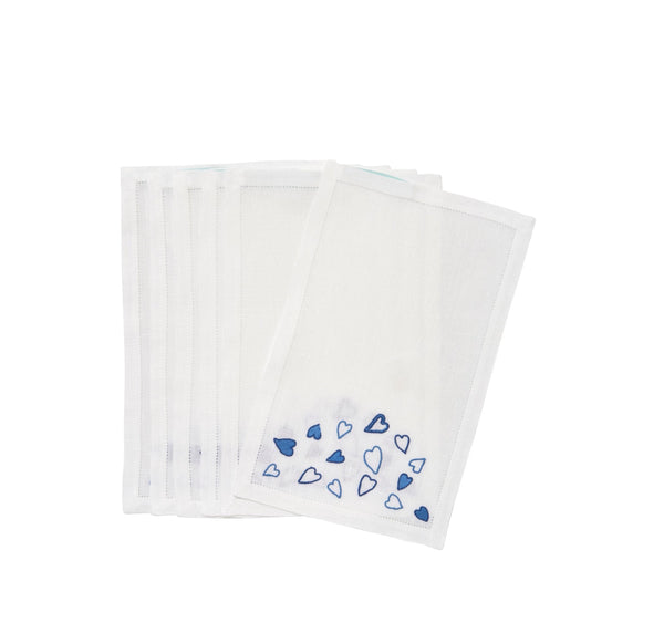 Coeurs Blue Emb. Cocktail Napkin Sets