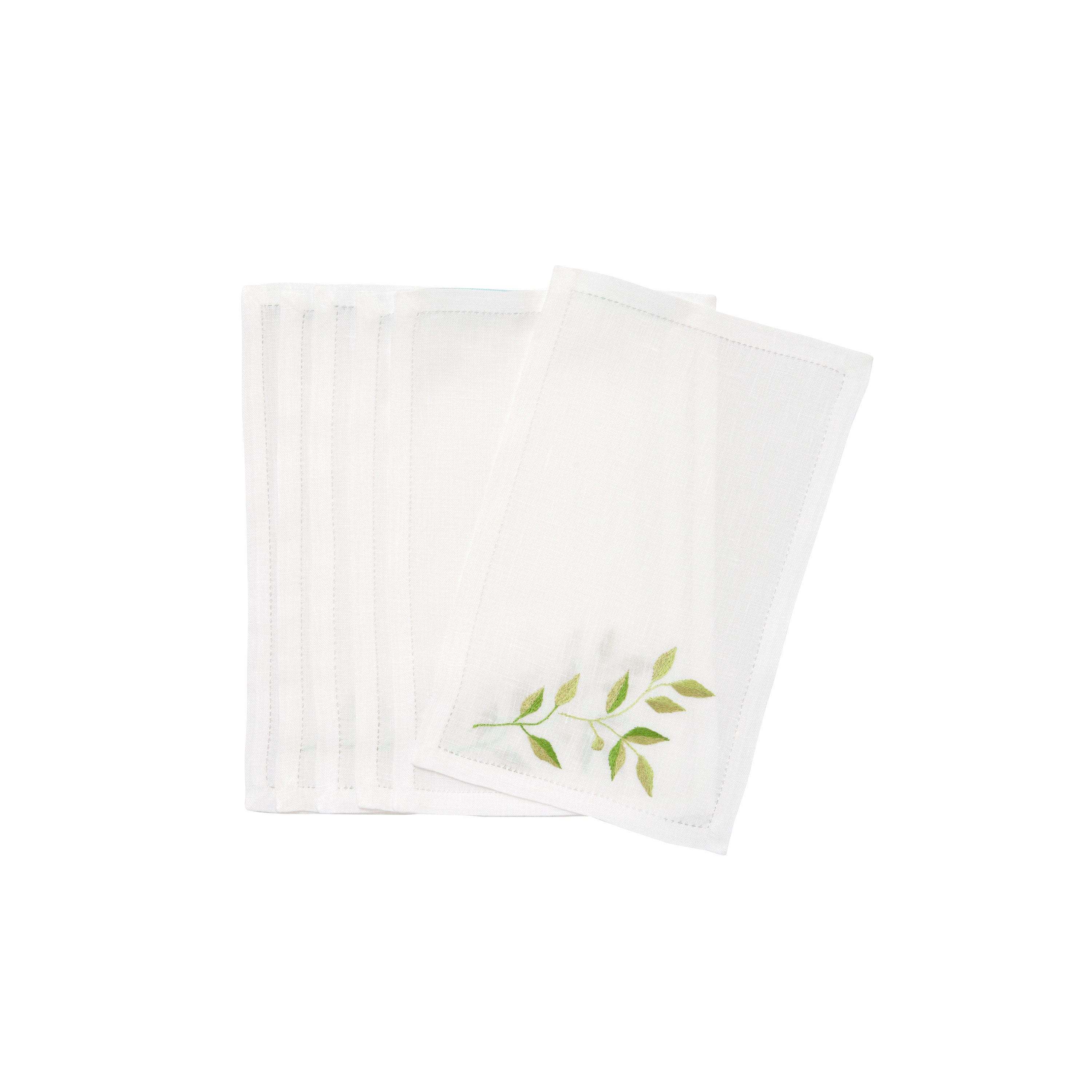 Feuilles d'Olivier Green Emb. Cocktail Napkin Sets