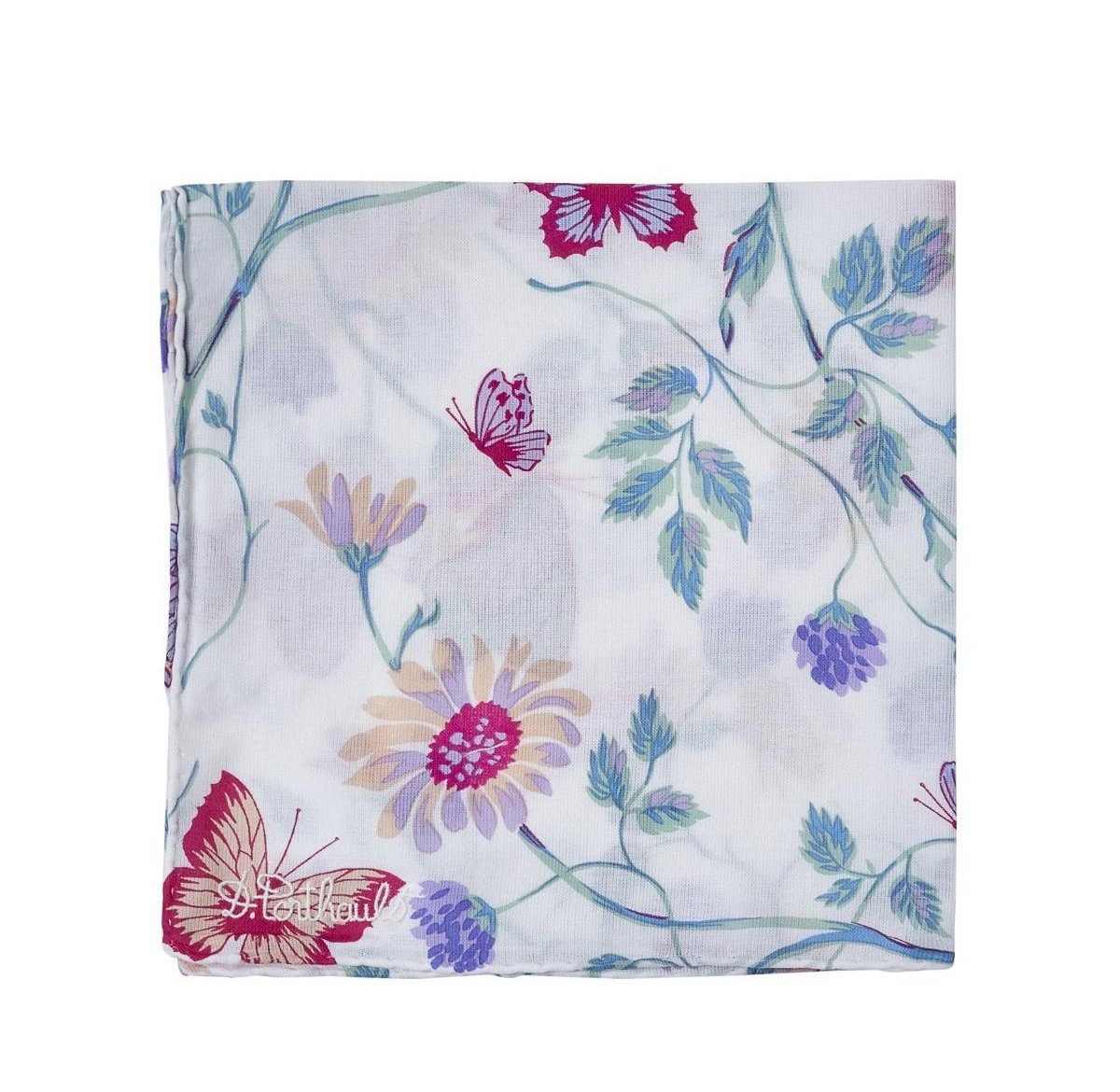 Printed Fleurs et Papillons Turquoise Handkerchief