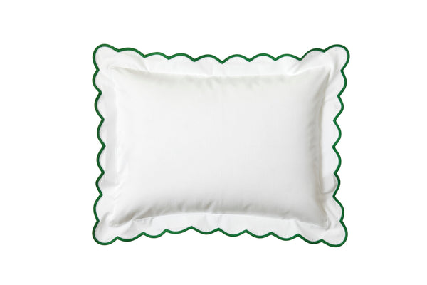 White with #622 Dark Green Scallop Bed Linens