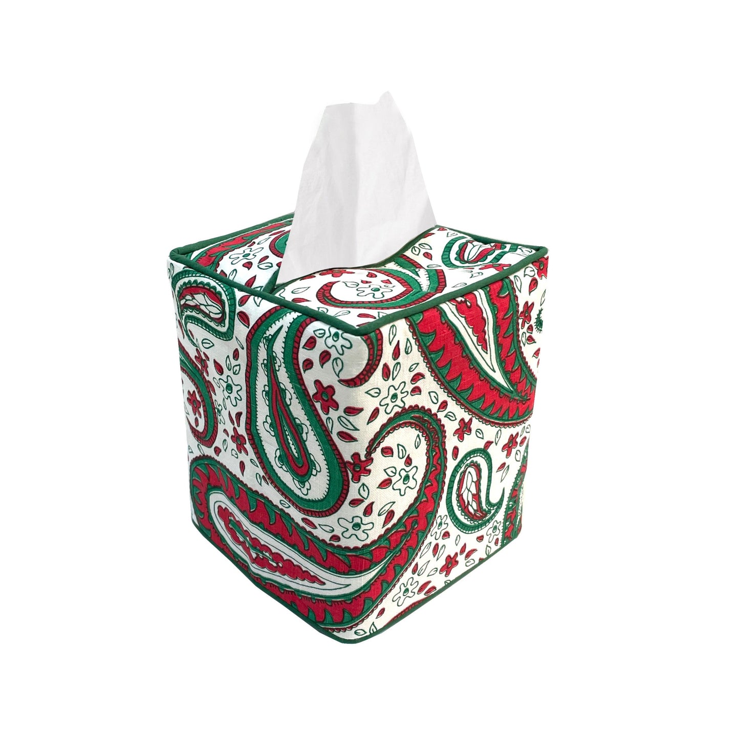 Cachemire Green/Red Linen Tissue Box Cover