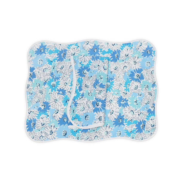 Petites Marguerites Blue Printed Placemat/Napkin Set