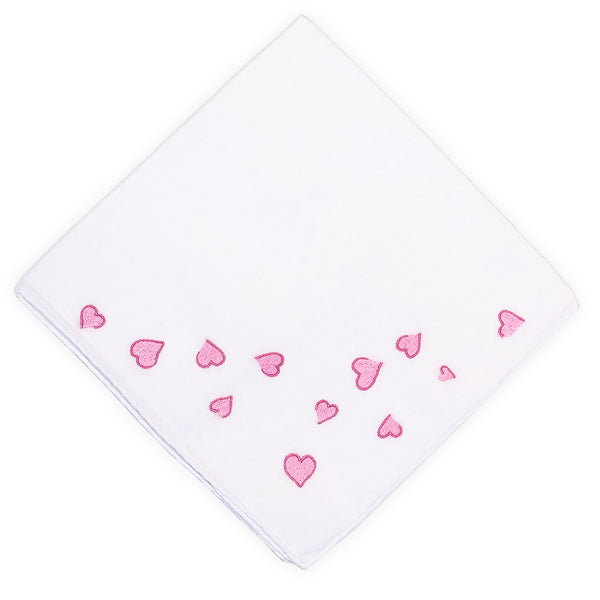 Embroidered Coeurs Pink Handkerchief