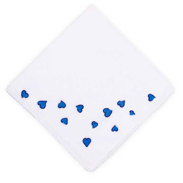 Embroidered Coeurs Blue Handkerchief