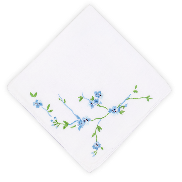 Embroidered Fleurs de Pêcher Blue Handkerchief