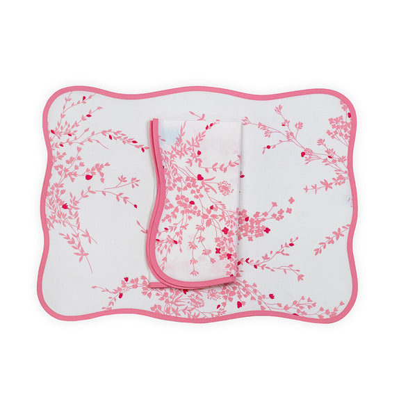Jeté de Fleurs Pink Printed 13" Placemat/Napkin Set