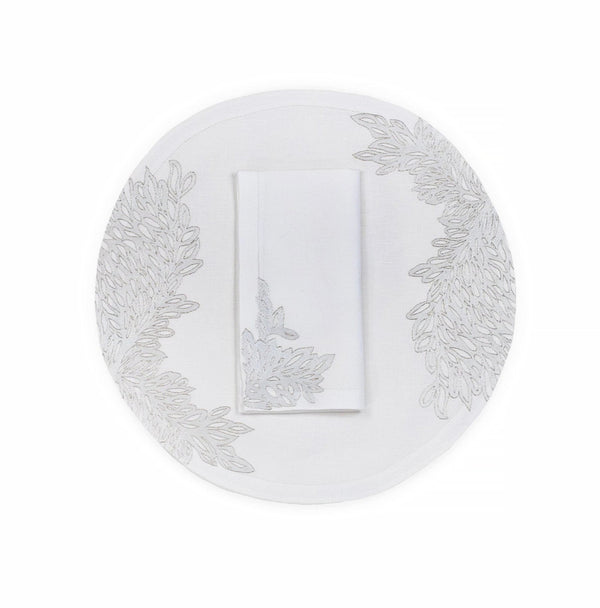 Givre d'Hiver Grey/Silver Emb. Round Placemat/Napkin Set
