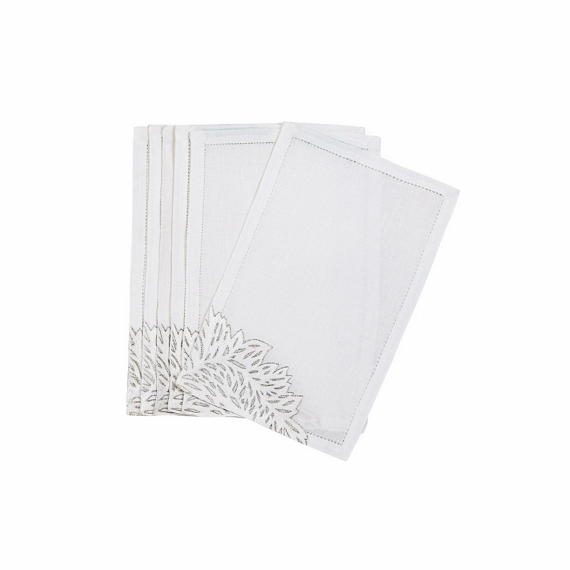 Givre d'Hiver White/Silver Emb. Cocktail Napkin Sets
