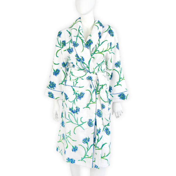 Carnations Blue/Green Terry Robe