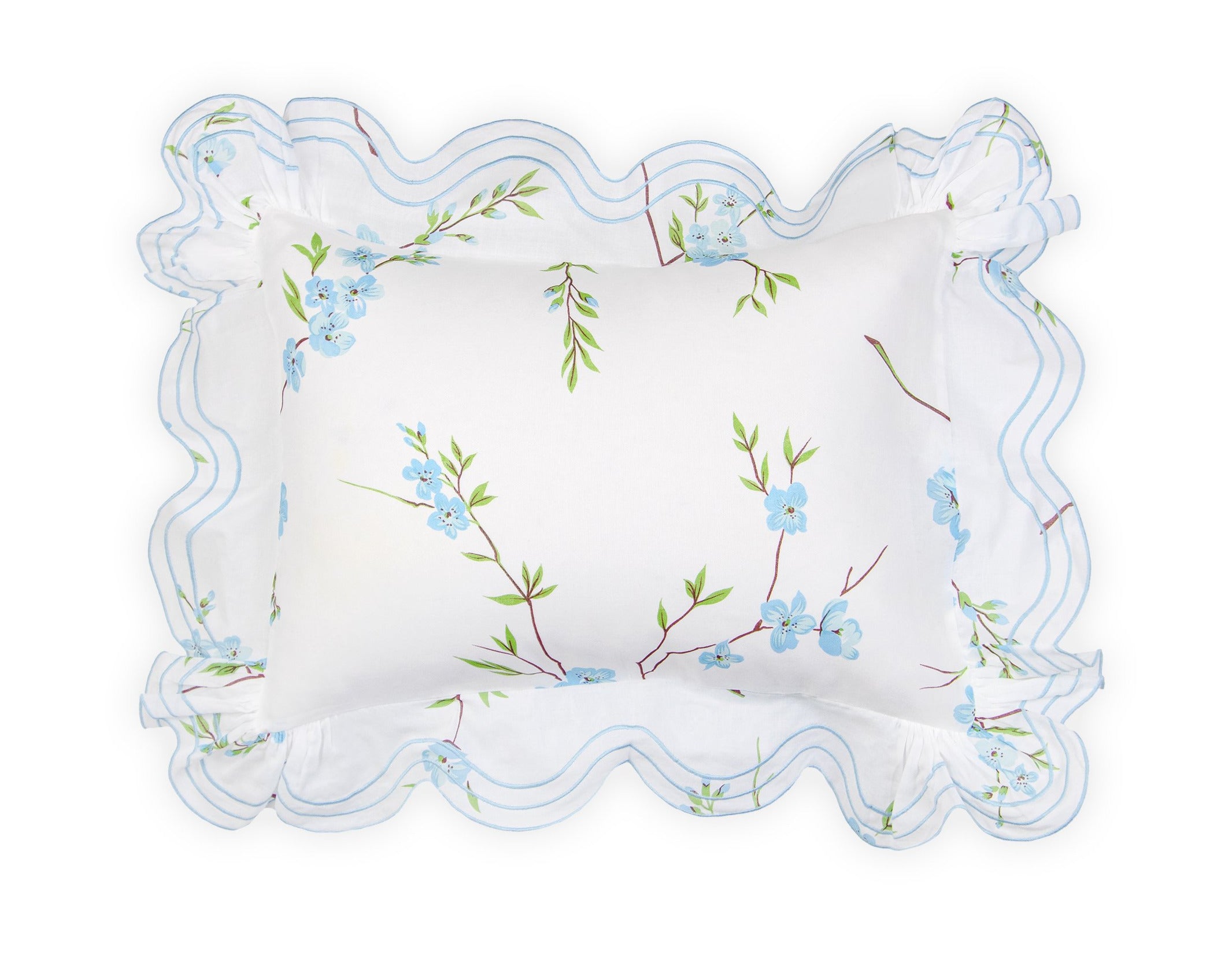 Fleurs de Pêcher 蓝色荷叶边 Boudoir 枕套