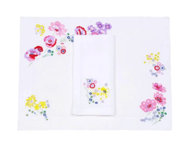 Fleurs d'Avril Emb. Placemat/Napkin Sets