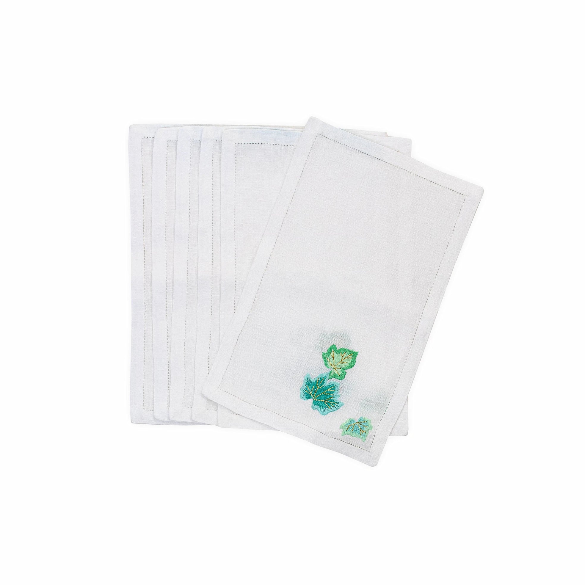 Feuilles d'Erable Blue/Green Emb. Cocktail Napkin Sets