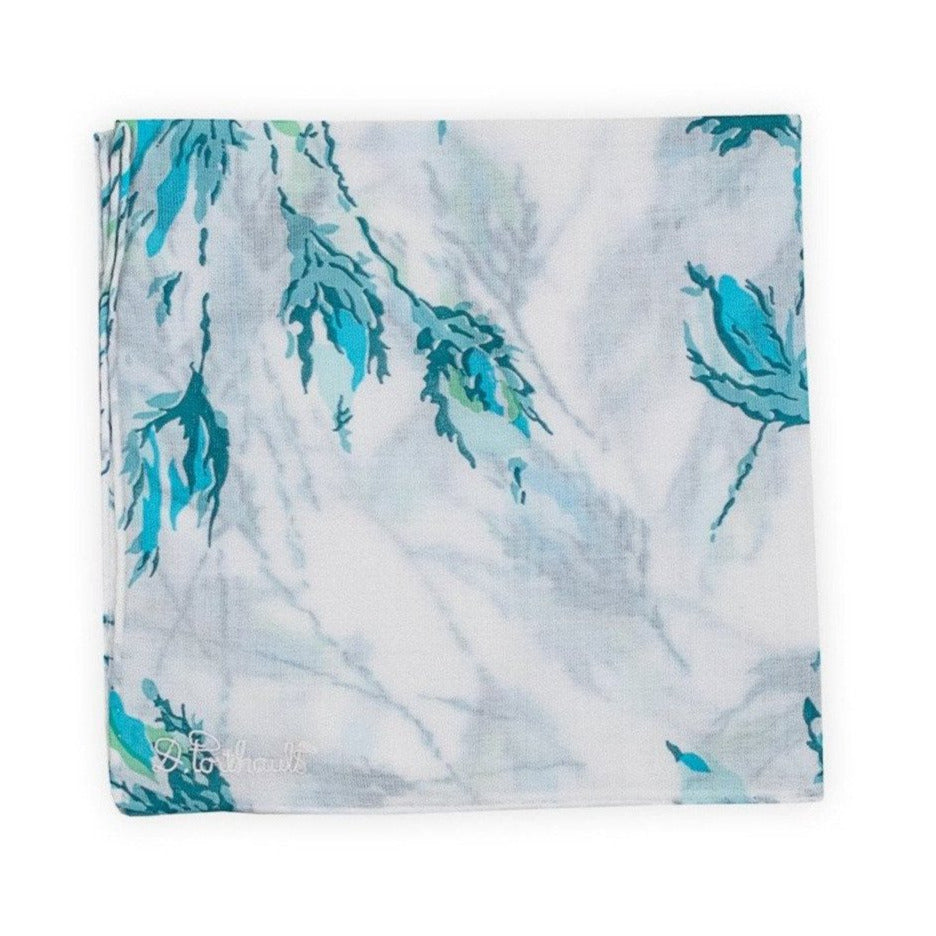 Printed Bouton de Rose Blue Handkerchief