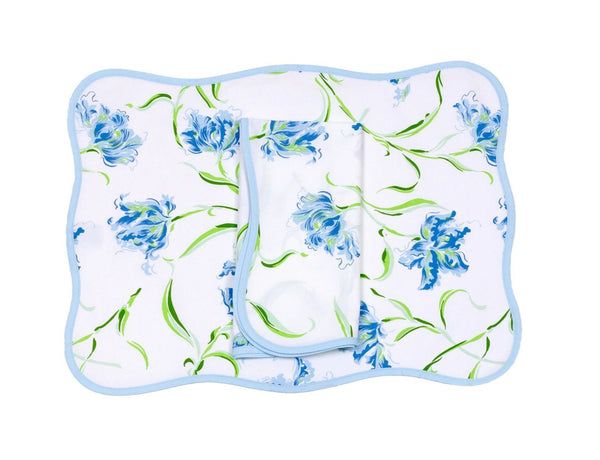 Tulipe Perroquet 蓝色印花餐垫/餐巾套装