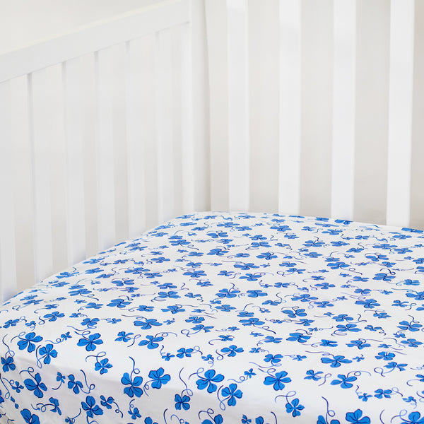Trèfles 蓝色婴儿床床单