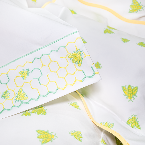Abeilles Green/Yellow Printed and Emb. Bed Linens