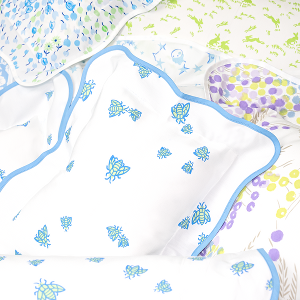 Abeilles Blue/Green Printed and Emb. Bed Linens