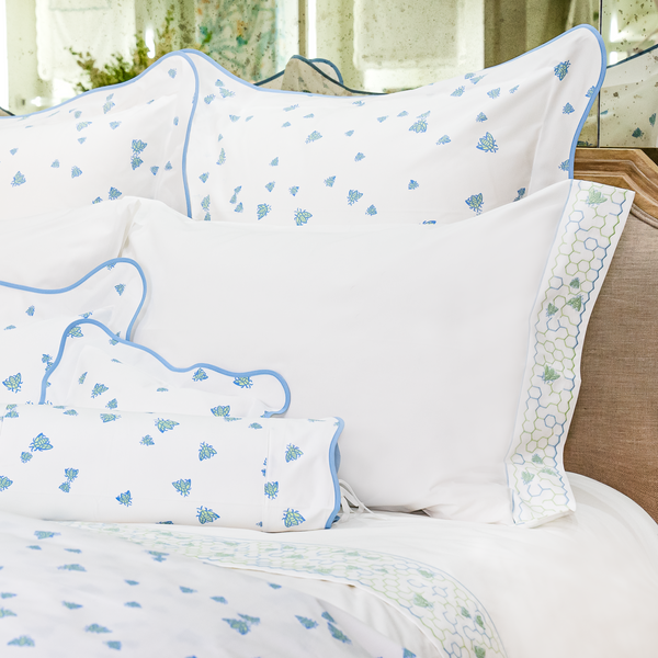 Abeilles Blue/Green Printed and Emb. Bed Linens